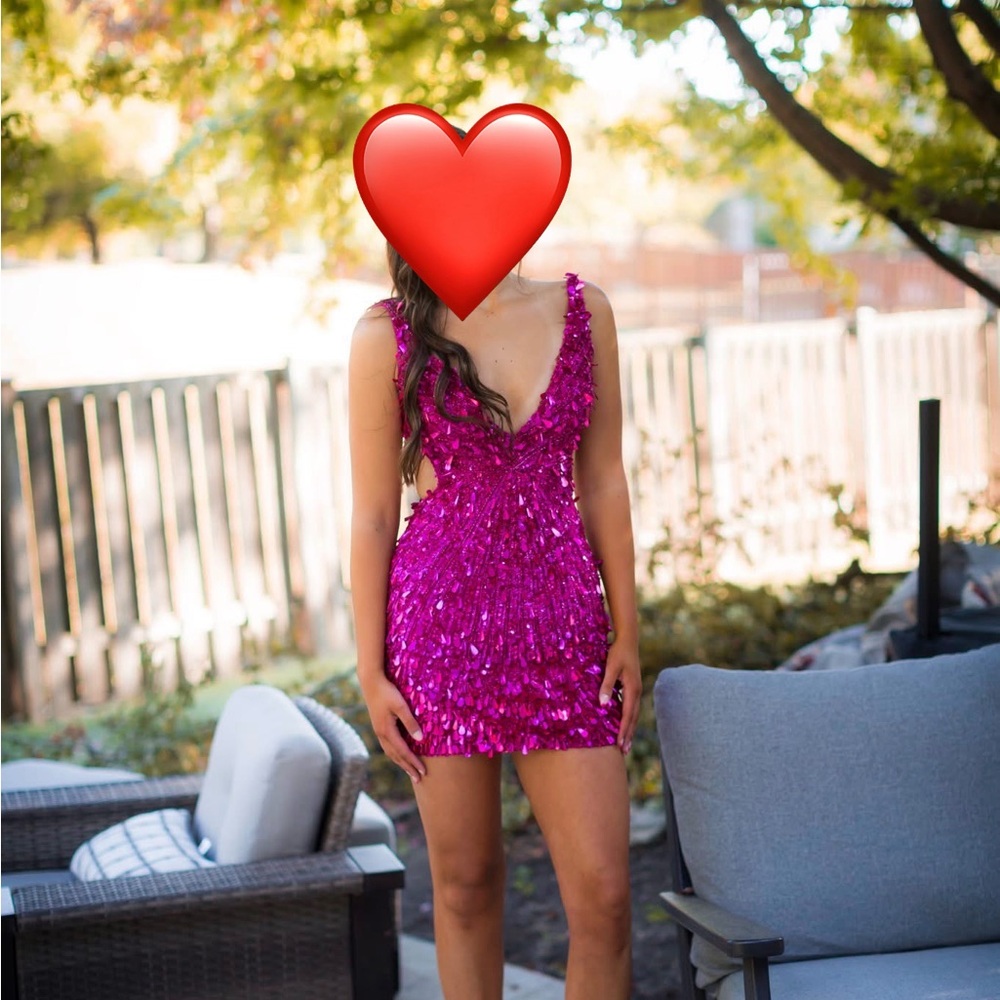 Sherri Hill Fuchsia Sequin Short Prom Dress